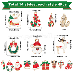 56本14スタイルアロイエナメルペンダント  クリスマスのために  混合図形  ライトゴールド  ミックスカラー  15~24x9~19x1~4mm  穴：1.4~2mm  4個/スタイル&nbsp;ENAM-SC0003-57