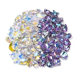49スタイルの電気メッキガラスチャーム10個  多面カット  混合図形  クリアAB  13~22x9~17x5~9mm  穴：1.2~1.4mm&nbsp;GLAA-YW0003-48