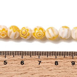 ラウンドミッレフィオーリガラスビーズ連売り  ゴールド  7.6~8mm  穴：1mm  約48個/連  14.9インチ&nbsp;LK-P002-25
