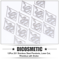 201ステンレススチールペンダント12個  レーザー切断  ヘビのひし形  ステンレス鋼色  41.5x25x1mm  穴：1.5mm&nbsp;STAS-DC0007-25