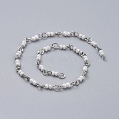 手作りのガラスシードビーズチェーン  アイアンアイピン付き  プラチナ  溶接されていない  ミックスカラー  39.37インチ（1m）  リンク：3~4x13.5x0.8~3mm  1m /連&nbsp;AJEW-JB00499