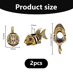 真鍮製ヨーロピアンビーズ  大穴ビーズ  魚  アンティーク黄金  13.5x27x12mm  穴：5.5mm&nbsp;KK-WH0079-195