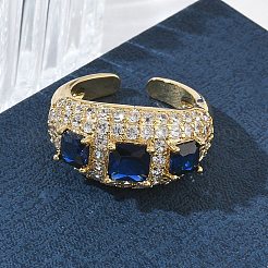 女性用真鍮マイクロパヴェキュービックジルコニアカフオープンリング  長持ちメッキ  ラックめっき  ミックスカラー  12.5mm  usサイズ8 1/2(18.5mm)&nbsp;RJEW-L343-13G