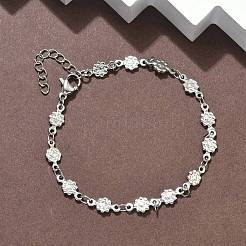 304ステンレススチールリンクブレスレット  花のチャーム  ステンレス鋼色  6-7/8インチ（17.4cm）&nbsp;BJEW-Z132-02P