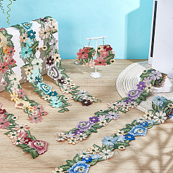 6ヤード 6色 ポリエステル刺繍レーストリム  花柄レーストリミング  布ドレス縫製アクセサリー  ミックスカラー  2-1/2インチ（64mm）  1ヤード/カラー&nbsp;OCOR-NB0002-36