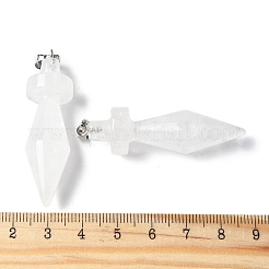 天然石クオーツクリスタルペンダント  バイコーンチャーム  真鍮パーツ  プラチナ  48.8~50x14mm  穴：6.5x4.5mm&nbsp;G-C187-03I
