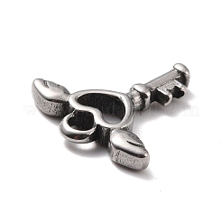 変色しない304ステンレススチールペンダント  翼を持つキー  ステンレス鋼色  18x18x3mm  穴：2.5mm&nbsp;STAS-B024-38P