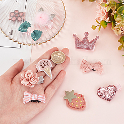 かわいいポリエステル＆コットンのヘアクリップセット2セット  鉄のパーツと  女の子のための  ミックスカラー  21x39x10mm  5個/セット  2スタイル  1セット/スタイル&nbsp;OHAR-OC0001-04