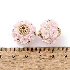 手作り樹脂インドネシアラウンドビーズ  ゴールデン合金ラインストーンパーツ  花の丸  ピンク  19~19.5x17.5mm  穴：1.8mm&nbsp;IPDL-P005-24AS-01