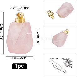 天然ローズクォーツの香水瓶ペンダント  304ステンレススチール製ミニファンネルとアイピン付き  3個/セット&nbsp;G-NB0003-58C
