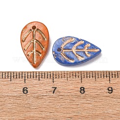 手作りランプワークペンダント  葉のチャーム  ゴールドライン入り  ミックスカラー  18x11x3.5mm  穴：1.1mm&nbsp;LA-CBAD2DB-15A
