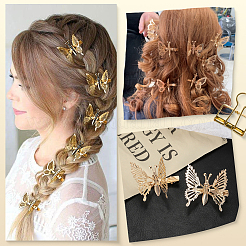 女性用合金ワニ口ヘアクリップ12個  蝶  ゴールドカラー  44x58x10.5mm&nbsp;OHAR-SP0001-06G
