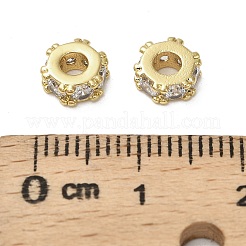真鍮製マイクロパヴェキュービックジルコニアビーズ  ディスク  18KGP本金メッキ  6.5x3mm  穴：2.5mm&nbsp;KK-B142-19G