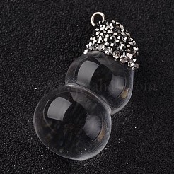 ひょうたん天然水晶のペンダント  ポリマークレイラインストーンとプラチナトーン真鍮のパーツと  35~40x15~16mm  穴：2mm&nbsp;G-K096-H-02