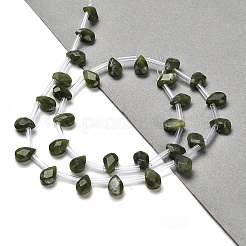 天然中国南部翡翠ビーズ連売り  多面カット  ティアドロップ  トップ掘削  9x6x4mm  穴：0.8mm  約30~32個/連  16.54''（42センチメートル）&nbsp;G-Q167-A21-02