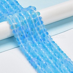 曇った透明ガラスビーズ連売り  ロンデル  ライトスカイブルー  8x5mm  穴：1mm  約75個/連  14.96''（38センチメートル）&nbsp;X-FGLA-M002-01B