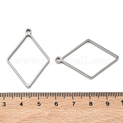 菱形304ステンレススチール製オープンバックベゼルペンダント  UVレジンDIY用  エポキシ樹脂  プレスジュエリー  ステンレス鋼色  38.5x25.5x3mm  穴：2.2mm&nbsp;STAS-K279-05P