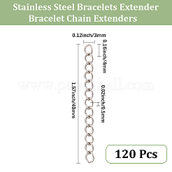 304ステンレススチールチェーンエクステンダー120個  ツイストチェーンエクステンション  アンクレットジュエリー用  はんだ  ステンレス鋼色  40x3mm  リンク：4x3x0.5mm&nbsp;CHS-BM0001-12