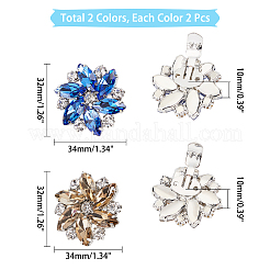 4個2色のプラチナ合金製シューズバックルクリップ  ガラスラインストーン付き  花  ミックスカラー  32x34x10mm  2個/カラー&nbsp;ALRI-NB0001-09P