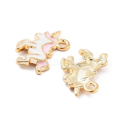 ライトゴールドメッキの合金エナメルペンダント  カドミウムフリー＆鉛フリー  ユニコーンチャーム  ピンク  16x12x2mm  穴：1.6mm&nbsp;ENAM-M219-08KCG-01