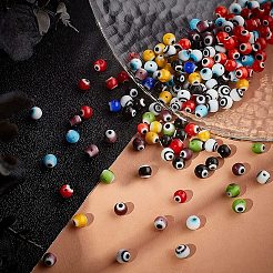 手作りのナザールボンジュウのランプワークビーズ  ラウンド  ミックスカラー  6mm  穴：1mm  約50個 /コンパートメント  500個/箱&nbsp;LAMP-PH0002-01