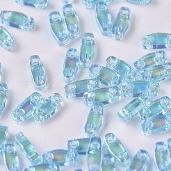 MIYUKIクォーターティラビーズ  日本製シードビーズ  2穴  （qtl260)トランスペアレントアクアアブ  5x1.2x1.9mm  穴：0.8mm  約480PCS /ボトル  10 G /ボトル&nbsp;SEED-JP0008-QTL260