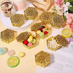 プラスチック製のキャンディーボックス  キャンディー用の中空花型六角形ケース  ゴールドカラー  6x6.9x3.2cm&nbsp;CON-WH0086-230