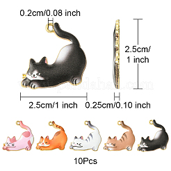 ラックメッキ合金エナメルペンダント10個。  ゴールドカラー  猫のチャーム  ミックスカラー  25x25x2mm  穴：2mm&nbsp;FIND-FS0002-53A