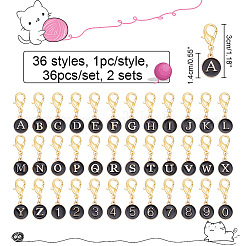 36 個 36 スタイルの文字 a 〜 z & 数字 0~9 合金エナメルペンダントステッチマーカー  かぎ針編みロブスタークロークラスプチャーム  ブラック  3cm  2個/スタイル&nbsp;HJEW-NB00014
