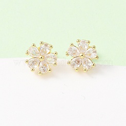 真鍮マイクロパヴェキュービックジルコニアフラワースタッドピアス  18KGP本金メッキ  9.5x10mm&nbsp;LS-EJEW-H174-01B-G