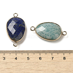 天然混合宝石ファセットコネクターチャーム  真鍮のエッグリンク  ライトゴールド  31.5x17.5x7mm  穴：2.5mm&nbsp;G-K354-02KCG