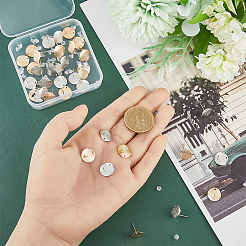 40色合金スタッドピアス金具2個  50個のプラスチック製イヤーナット付き  フラットラウンド  プラチナ＆ライトゴールド  12mm  穴：1.2mm  ピン：0.7mm  20個/カラー&nbsp;FIND-FH0005-18