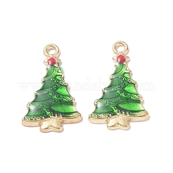 合金エナメルチャーム  カドミウムフリー＆鉛フリー  クリスマスツリーチャーム  ライトゴールド  グリーン  24x14.5x2.5mm  穴：1.6mm&nbsp;X-ENAM-O049-01G