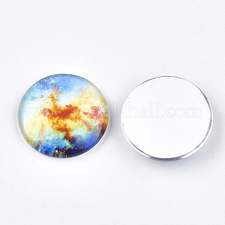 星空模様プリントガラスカボション  半円/ドーム  カラフル  25x6~6.5mm&nbsp;GGLA-N004-25mm-D70