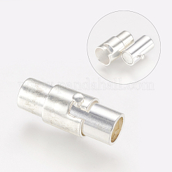 真鍮製マグネチックネジ式クラスプ  コラム  銀  15x6mm  穴：4mm&nbsp;X-MC078-S