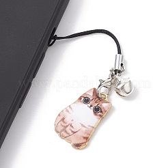 猫合金エナメル携帯ストラップ  鉄のベルとポリエステルコードのモバイルアクセサリーの装飾  ミックスカラー  91~103mm  6個/セット&nbsp;HJEW-JM01441