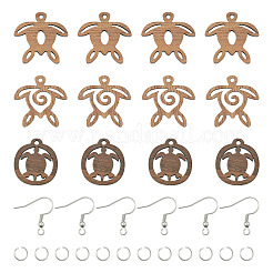 タートルイヤリングのDIYキット  木製ペンダントを含む  304ステンレススチール丸カンとピアスフック  シエナ  72個/箱&nbsp;WOOD-TA0001-86