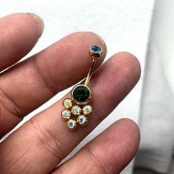 304ステンレススチールパヴェカラフルキュービックジルコニアカーブバーベルベリーリング  花  ゴールドカラー  ピン：1.6mm  バーの長さ: 3/8