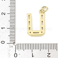 真鍮製マイクロパヴェキュービックジルコニアペンダント  文字チャーム  ジャンピングリング付き  18KGP本金メッキ  U字  18.5x11x5x2mm  穴：3.5mm&nbsp;KK-V014-01G-21