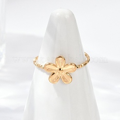 304ステンレススチールカフリング  花  ゴールドカラー  11x11mm  内径：18mm&nbsp;RJEW-D306-01G