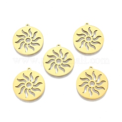 イオンプレーティング（IP）201ステンレスペンダント  太陽とフラットラウンド  18KGP本金メッキ  27x25x1.5mm  穴：1.4mm&nbsp;STAS-N098-109LG