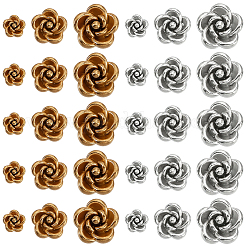 30個6色304ステンレススチールビーズ  花バラ  ゴールデン·ステンレス鋼色  5~10x5~10x3~6mm  穴：0.8~1.4mm  5個/スタイル&nbsp;STAS-PA0001-14
