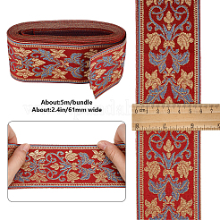 エスニック刺繡ポリエステルフラットリボン  ジャカードリボン  暗赤色  2-3/8インチ（61mm）  約5.47ヤード（5m）/ pc&nbsp;OCOR-WH0058-98D