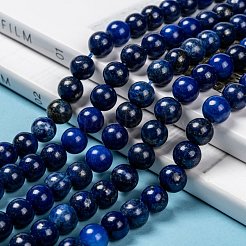 天然石ラピスラズリビーズ連売り  染め  ラウンド  ブルー  8mm  穴：1mm  約22~24個/連  7.6インチ&nbsp;G-G087-8mm