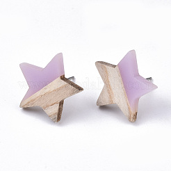 透明樹脂＆ウッドスタッドピアス  304ステンレスピン付き  スター  プラム  17x18mm  ピン：0.7mm&nbsp;EJEW-N017-001A-D03