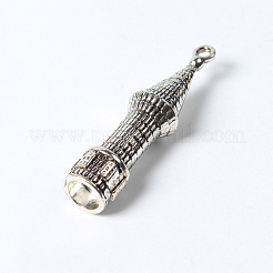 合金のチベット風チャーム  鉛フリー及びカドミウムフリー  タワー  アンティークシルバー色  41x10x10mm  穴：2mm&nbsp;TIBEP-EA13570Y-LF