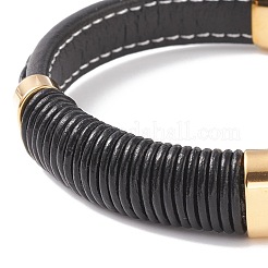 レザーコードブレスレット  304ステンレススチール製マグネット留め具  長方形  ゴールドカラー  8-5/8インチ（22cm）  12~15x6~10mm&nbsp;BJEW-E345-09G