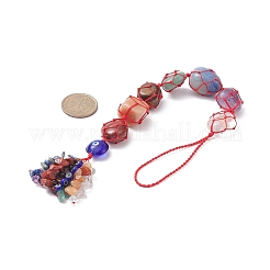 7 チャクラナゲット天然石ポケットペンダント装飾  ナイロン糸と宝石チップのタッセル吊り飾り  レッド  340x22mm&nbsp;HJEW-JM01049-04