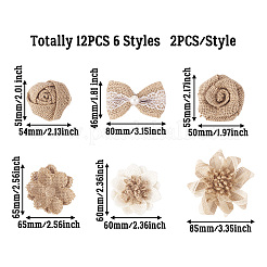 12個6スタイルのジュート装飾アクセサリー  花  混合図形  46~85x54~85x9~28mm  12個/セット&nbsp;DIY-TA0011-98