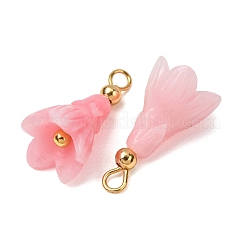 染色された合成サンゴペンダント  真鍮製のループが付いた花のチャーム  18KGP本金メッキ  パールピンク  19x10mm  穴：3mm&nbsp;GG-CBAC295-03G-03